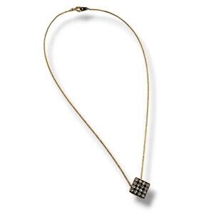 Gold Tone Chain Necklace Square Rhinestone Row Pendant Choker Collar 15"